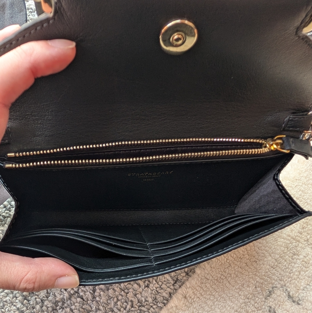 Strathberry Multrees Wallet On A Chain Black Croc Embossed - Picture 8 of 10